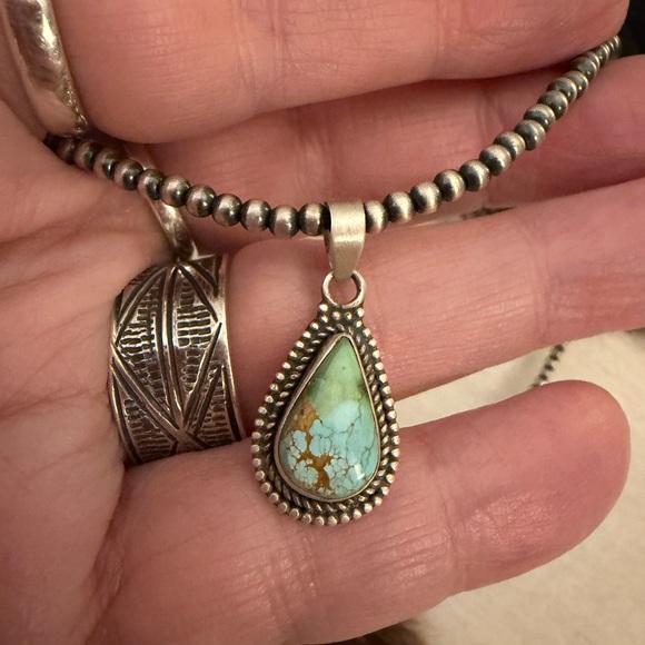 ❤️ Sonoran Mountain Turquoise Navajo Style Southwestern Sterling Pendant 1.08”L
